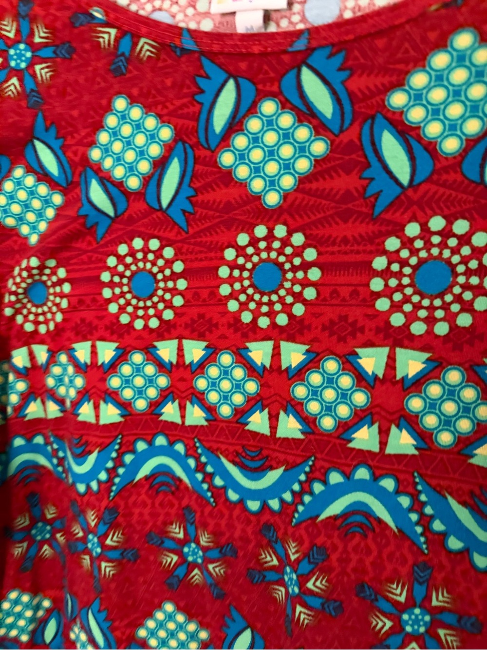 Lula Roe Colorful Patterned Tunic Top - Red, Turquoise & Lime medium - Picture 3 of 6